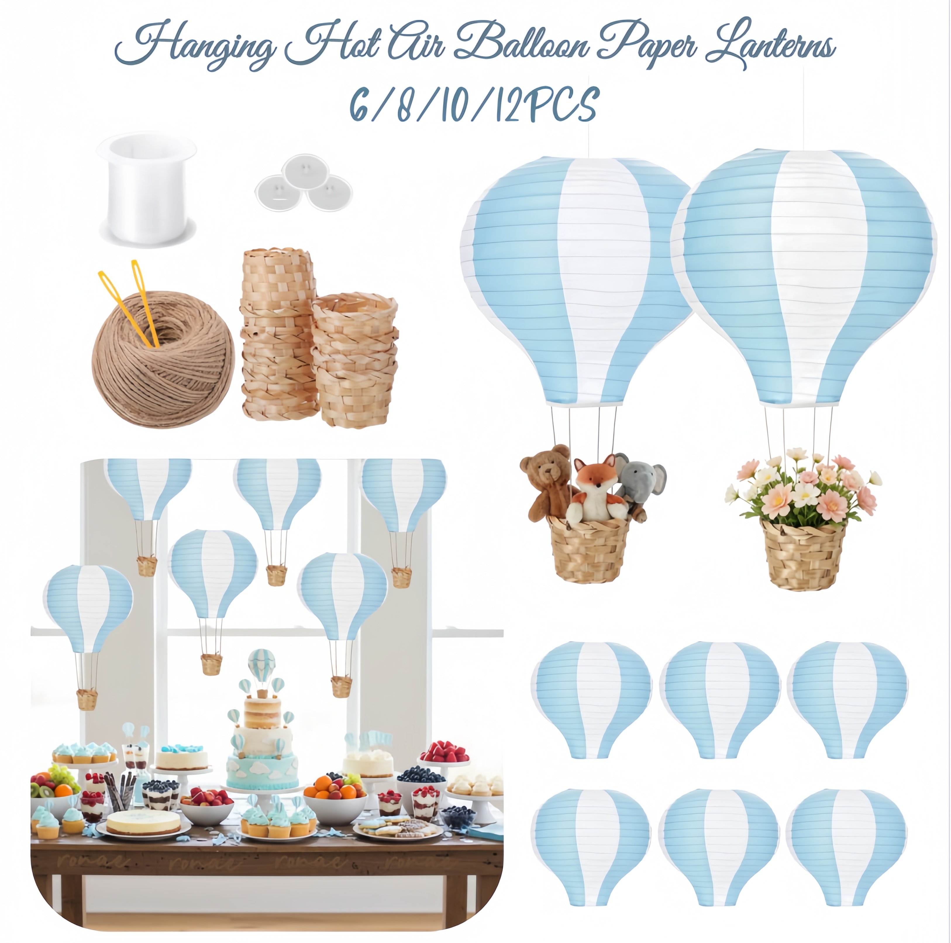 Confetti Balloon Set - 6-12Pcs Hanging Hot Air Balloon Paper