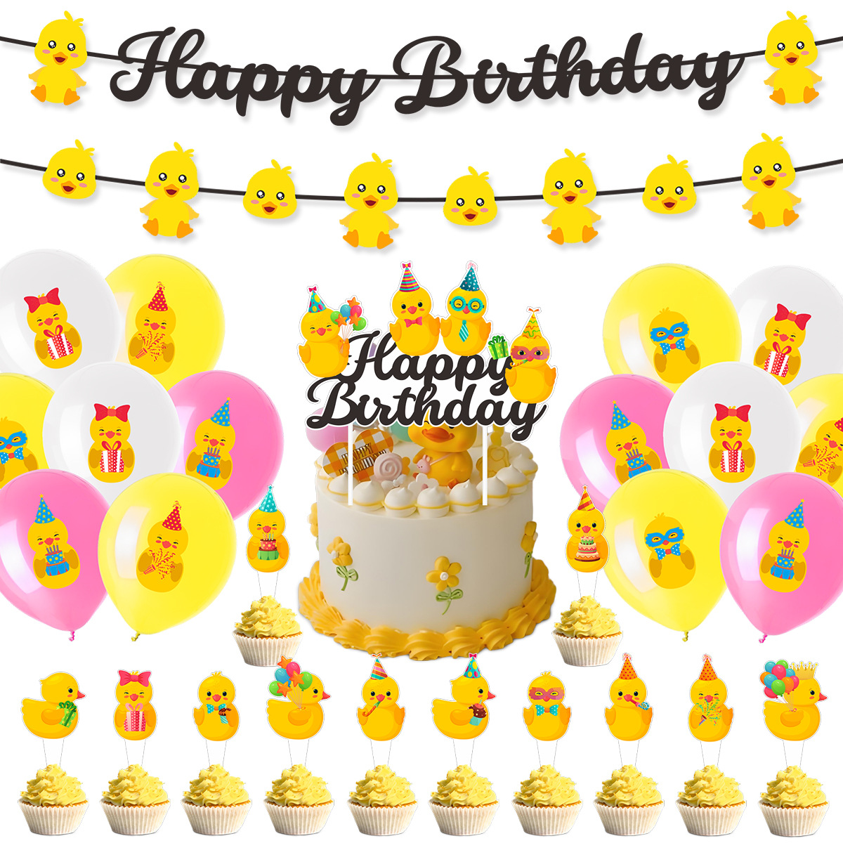 Confetti Balloon Set - Cute Swim Duck Theme Happy Birthday