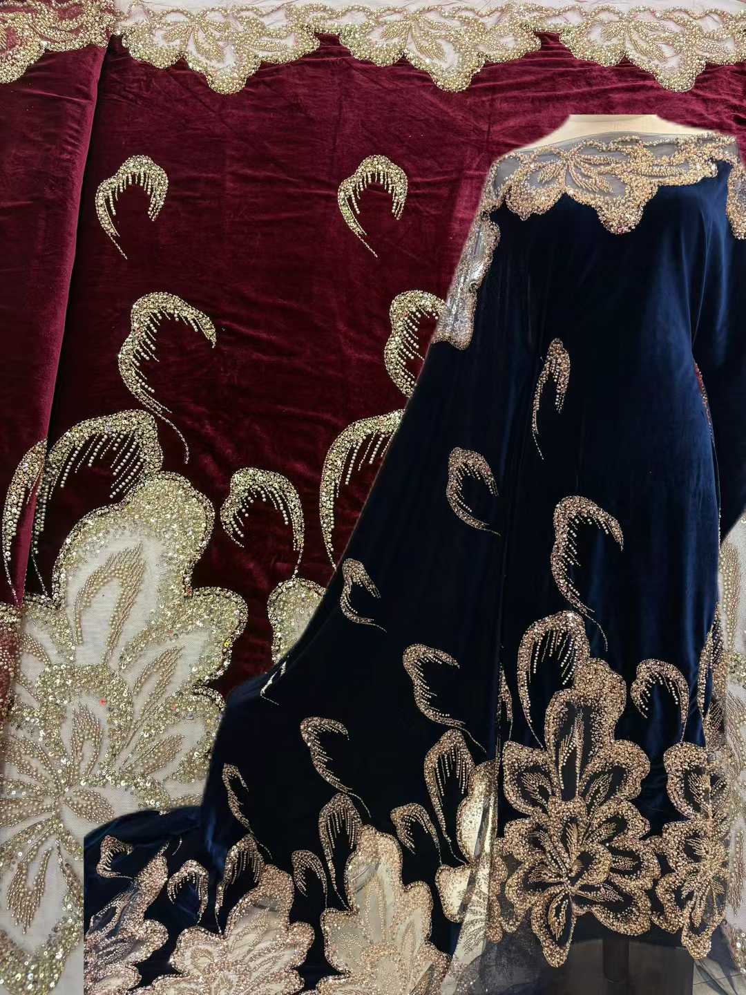 African Velvet Beaded Heavy La - đánh giá và giá Wedding Dress Supply