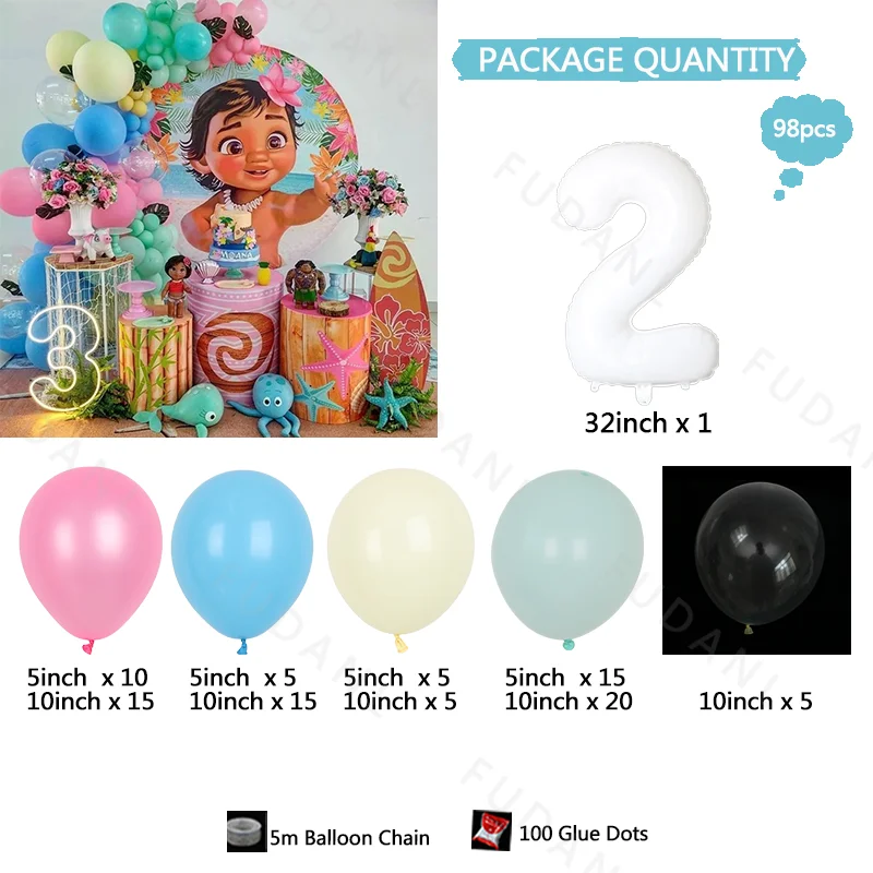 98pcs Cartoon Moana Balloons G - đánh giá và giá Wedding Supply Kit