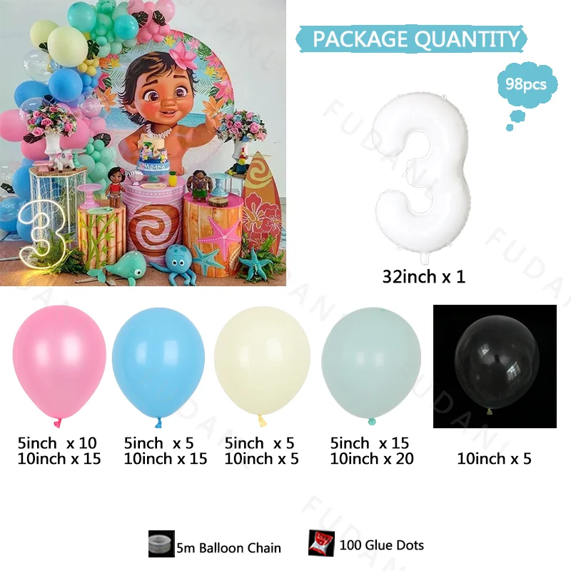 98pcs Cartoon Moana Balloons G - đánh giá và giá Wedding Supply Kit